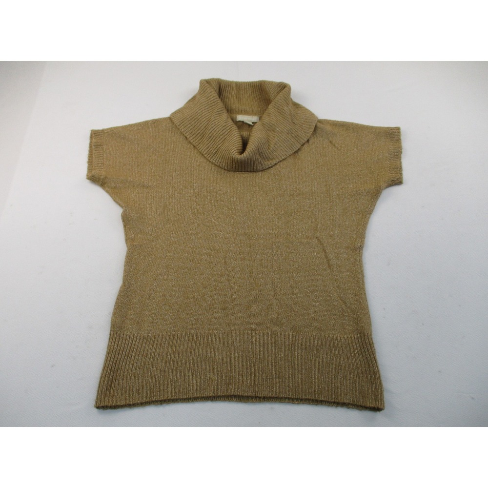 Banana Republic Sweater Womens M Brown Cowl Neck Metallic Short Sleeve Knit Top